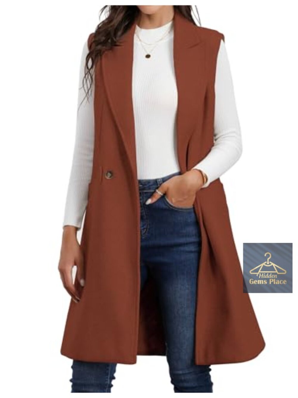 Wool Blend Womens Long Sleeveless Vest Blazer Coat Fall Winter